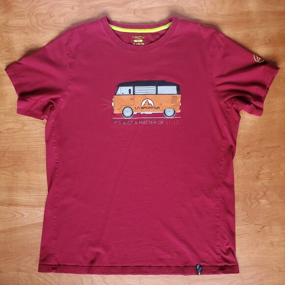 La Sportiva Van T Shirt Mens L Red Organic Cotton Camper Bus Outdoor Life - Picture 2 of 9